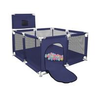 XUANYU Parc Bébé en Tissu Oxford, Centre d'activités Bébé avec Barrières et 50 Petit Balles, Panier de Balles, 8 Ventouses, Parc de Jeux pour Intérieur/Extérieur (Bleu 126 x 126 x 66 cm)