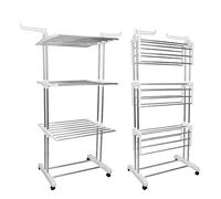 XUANYU Sechoir sur Pied 3 Niveaux Pliable et Portable, Etendoirs à Linge avec Ailes Latérales Pliable, Acier Inoxydable et Plastique, Sechoir a Vêtement Intérieur/Extérieur (Blanc F, 72×64×170 cm)