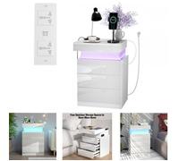 XUANYU Table de Chevet avec Station de Charge - Table de Nuit avec LED et USB, Chevet de Lit avec 3 Tiroirs - 45x40x67cm-Blanc