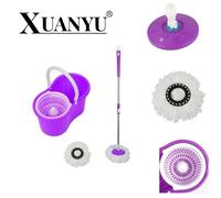 XUANYU Tete Balai Espagnol,seau essoreur et balai à plat essorage facile, balai serpillère microfibre,kit de lavage,Violet
