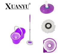 XUANYU Tete Balai Espagnol,Set Power Mop 3-en-1, seau essoreur avec lave-sol, balai à franges en viscose très absorbantes,Violet