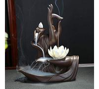 XUDREZ Porte-encens Cascade à Reflux avec 20 cônes d'encens+30 bâtonnets d'encens, en Forme de Lotus - Accessoire décoratif en céramique pour la Maison, Le Bureau Lotus