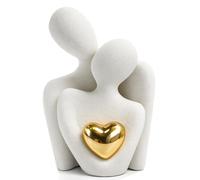 xuefenfei Statuette Couple Romantique, Mini Figurine Moderne en Céramique avec Cœur, Sculpture Romantique Céramique, Petits Ornements pour Anniversaire de Mariage (Blanc, 9cm)