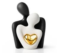 xuefenfei Statuette Couple Romantique, Mini Figurine Moderne en Céramique avec Cœur, Sculpture Romantique Céramique, Petits Ornements pour Anniversaire de Mariage (Blanc+Noir, 12cm)