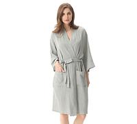 XUEMML Peignoir Femme Ete Coton，Robe Kimono Légère, Vêtements De Nuit Doux pour Femmes, Peignoir Fin en Double Gaze, Pyjama Kimono Japonais. (Color : Light Grey, Size : M)