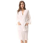 XUEMML Peignoir Femme Ete Coton，Robe Kimono Légère, Vêtements De Nuit Doux pour Femmes, Peignoir Fin en Double Gaze, Pyjama Kimono Japonais. (Color : White, Size : M)
