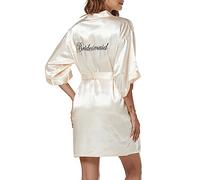 Xuepelit Satin Peignoir Mariée Femme Robes de Chambre et Kimonos de Mariée Robes de Chambre Soie Court Kimono Col V avec Ceinture