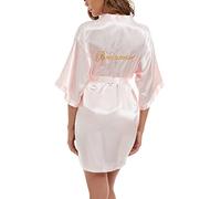 Xuepelit Satin Peignoir Mariée Femme Robes de Chambre et Kimonos de Mariée Robes de Chambre Soie Court Kimono Col V avec Ceinture