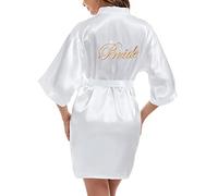 Xuepelit Satin Peignoir Mariée Femme Robes de Chambre et Kimonos de Mariée Robes de Chambre Soie Court Kimono Col V avec Ceinture