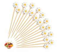 Xujinsongg 100 Piques Brochettes Cocktail, Forme de Marguerite Décoration | Brochettes bois fleur 12cm, déco cocktail, pour fromage, fruits, burgers et apéritifs