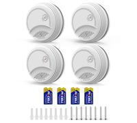 XUK Lot de 4 Detecteur de Fumée - Alarme Incendie avec Pile 9V Remplaçable, Avertissement Batterie Faible, 85 DB, sans Fausses Alertes, Bouton Test et Silence, EN14604, 10 Ans (4 pièces)