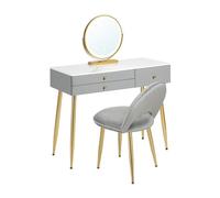 Xumh2024-3 Bureau de vanité 1 Ensemble de Coiffeuse Maquillage avec Miroir LED réglable, 3 tiroirs et Tabouret en Velours, Chambre à Coucher Cabinet organisateurs(Grigio)