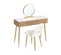 Xumh2024-3 Bureau de vanité 1 Ensemble de Coiffeuse Maquillage avec Miroir LED réglable, 3 tiroirs et Tabouret en Velours, Chambre à Coucher Cabinet organisateurs(Khaki)