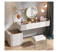Xumh2024-3 Bureau de vanité Bureau de Coiffeuse avec Miroir et lumière, Meuble Maquillage Moderne 4 tiroirs Rangement for Chambre à Coucher, Blanc Cabinet organisateurs(Petit)