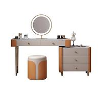 Xumh2024-3 Bureau de vanité Coiffeuse de Maquillage avec 5 tiroirs, miroirs et Tabouret, Ensemble Table en Cuir Ardoise for Chambre à Coucher Cabinet organisateurs(Grand)