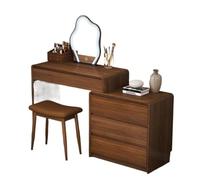 Xumh2024-3 Bureau de vanité Coiffeuse en Noyer au Design Minimaliste, Armoire de Rangement compacte et élégante for Petites Chambres Cabinet organisateurs