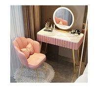 Xumh2024-3 Bureau de vanité Ensemble de Bureau Maquillage Moderne, Commode Chambre à Coucher, comptoir en marbre Simple, Table, Miroir, Tabouret, Ensemble Cabinet organisateurs(Pink Chair,80cm)