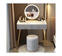 Xumh2024-3 Bureau de vanité Ensemble de Bureau Maquillage Moderne, Commode Chambre à Coucher, comptoir en marbre Simple, Table, Miroir, Tabouret, Ensemble Cabinet organisateurs(Gray Round Stool,80cm)