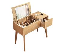 Xumh2024-3 Bureau de vanité Petite Coiffeuse, vanité de Maquillage avec Miroir Rabattable, Table en Bois, Bureau d'écriture tiroir Cabinet organisateurs(Natural)