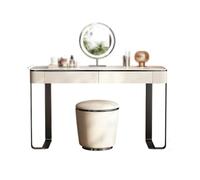 Xumh2024-3 Bureau de vanité Table de Coiffeuse en Bois Massif, Petit Espace Minimaliste Moderne avec Accents Acier Inoxydable, Dessus Dalle marbre Cabinet organisateurs