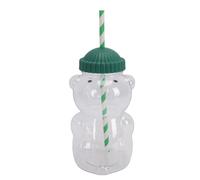 XUMIUZIY Tasse Froide Transparente Ours 3D 450ml, Verre à Boire en Plastique Réutilisable avec Paille et Couvercle Vert pour café glacé, thé au Lait