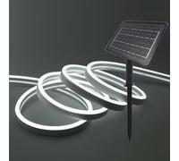 XUNATA Lumière au néon LED Solaire, 2835 120LEDs/m Etanche IP65, Alimentation USB/solaire LED bande Néon lumière, 8 modes, Flexible Bande lumière pour Clôture, Jardin & Cour (Blanc, 8M)