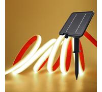 XUNATA Lumière au néon LED Solaire, Bande LED COB IP65 Etanche Néon Extérieur, 8 modes, 320 LEDS/M Flexible Bande lumière pour Clôture, Jardin & Cour (Blanc naturel, 8M)