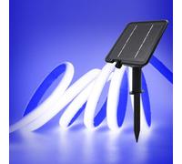 XUNATA Lumière au néon LED Solaire, Bande LED COB IP65 Etanche Néon Extérieur, 8 modes, 320 LEDS/M Flexible Bande lumière pour Clôture, Jardin & Cour (Bleu, 9M)
