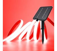 XUNATA Lumière au néon LED Solaire, Bande LED COB IP65 Etanche Néon Extérieur, 8 modes, 320 LEDS/M Flexible Bande lumière pour Clôture, Jardin & Cour (Rouge, 3M)