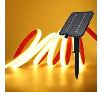 XUNATA Lumière au néon LED Solaire, Bande LED COB IP65 Etanche Néon Extérieur, 8 modes, 320 LEDS/M Flexible Bande lumière pour Clôture, Jardin & Cour (Blanc chaud, 10M)