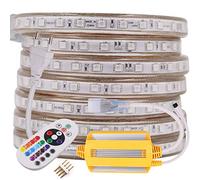 XUNATA Lumineuse à LED RGB, AC 220V 230V 5050 60leds / m IP65 étanche, Strip Flexible Bande Strip Light avec Contrôleur étanche 24 Touches Télécommande (3M)