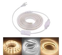 XUNATA Ruban à LED avec Interrupteur, AC 220V 2835 120leds/m IP65 étanche, Flexible Lumineuse de tube LED Light Strip pour Escalier, Chambre, Cuisine (Blanc (60Led/m),3M)