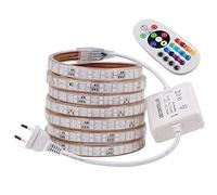 XUNATA Ruban à LED RGB, AC 220V 230V 5050 120leds / m IP65 étanche, Strip Flexible Bande, Pas d'auto-adhésif, LED Strip Light avec changement de 24 Touches Télécommande (20M)