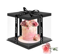Xunerloy Boîte à gâteau transparente de 20,3 cm - Haute boîte à gâteau - Boîte cadeau transparente - Avec couvercle et ruban - Pour cadeau d'anniversaire - 26 x 26 x 25 cm
