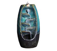 xunfu Bruleur Encens Cascade, Fontaine a Encens en CéRamique avec 60 Encens Cone et 1 Coussin, pour AromathéRapie et DéCoration IntéRieure, Bleu Grand