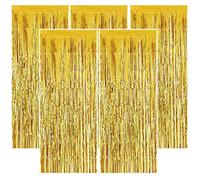 XunHe 5 Pièces Rideau Métallique De Frange, Rideau Paillette en Aluminium Doré, 1 x 2 M, Décoration de Fête