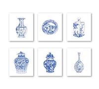 XUOIAYNB Chinoiserie Lot de 6 impressions sur toile en porcelaine pour chambre ou étude, sans cadre, 20,3 x 25,4 cm