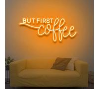Xusdamyj But First Coffee - Panneau néon LED - Panneau néon personnalisé - Décoration murale pour les amateurs de café - Décoration murale - Lumière LED
