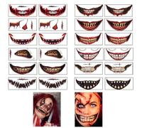 XUTONG Lot de 24 autocollants pour bouche d'Halloween, 12 designs différents, autocollants de dents pour costume et décoration, autocollants de visage DIY