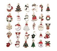 XUXHOU Lot de 30 breloques de Noël dorées à faire soi-même en émail, différents styles, y compris Père Noël, flocon de neige, cloche de lune, idéal pour les fêtes et la fabrication de bijoux, 20 mm