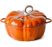 Xuxuejing Cocotte en fonte de 4 litres, casserole en émail en forme de citrouille de 3,7 litres, avec couvercle, pour 3 à 5 personnes, décoration d'Halloween et Thanksgiving