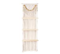 Xuzxinze Étagère Murale en macramé 3 Niveaux pour Salon et Chambre bohème | 40 cm de largeur sur 120 cm de longueur, couleur beige neutre; bois et coton naturels assurent solidité et ambiance bohème.
