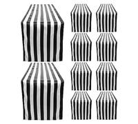 Xuzxinze Lot de 10 Chemins de Table en Polyester DéCor de Table Classique Noir et Blanc Rayé Table Design Moderne et éLéGant