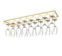 Xverycan Support pour verres à vin sous armoire, 8 rangées, support pour verres à vin en métal, support de rangement pour comptoir de bar, cuisine, vis incluses (doré)