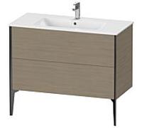 XViu Duravit vasque XV44830B235 101 x 59,4 x 48 cm, chêne terra, 2 coulissants, sur pied, noir mat