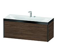 XViu Duravit vasque XV4612EB221P 120x48cm, 2000 , 2 trous pour robinetterie, noir mat, Cadres P, noyer foncé