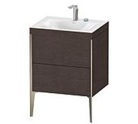 Duravit Meuble sous-vasque XViu XV4709EB172C 60x48cm, 2 coulissants, 2 trous pour robinetterie, champagne mat, Rahmen C, chêne foncé brossé