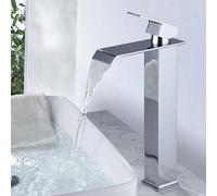 XWIHTR Mitigeur cascade pour salle de bain, robinet de lavabo à une poignée, économie d'eau, robinet de lavabo, sortie chaude et froide, robinet de bain en acier inoxydable et laiton (chromé-h)