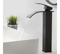 XWIHTR Mitigeur de bain à cascade, robinet pour lavabo, robinet pour lavabo à une poignée; bec chaud et froid, économie d'eau; robinet de bain en laiton en acier inoxydable (noir-h)
