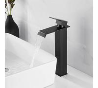 XWIHTR Robinet cascade pour salle de bain, robinet d'évier à une poignée, économie d'eau, robinet d'évier ; bec chaude et froide, robinet de salle de bain en acier inoxydable et laiton (noir-h)